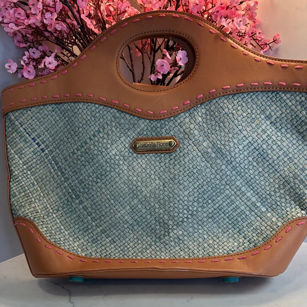 Isabella Fiore Pink and Blue Embroidered Tote - Picture 5 of 9